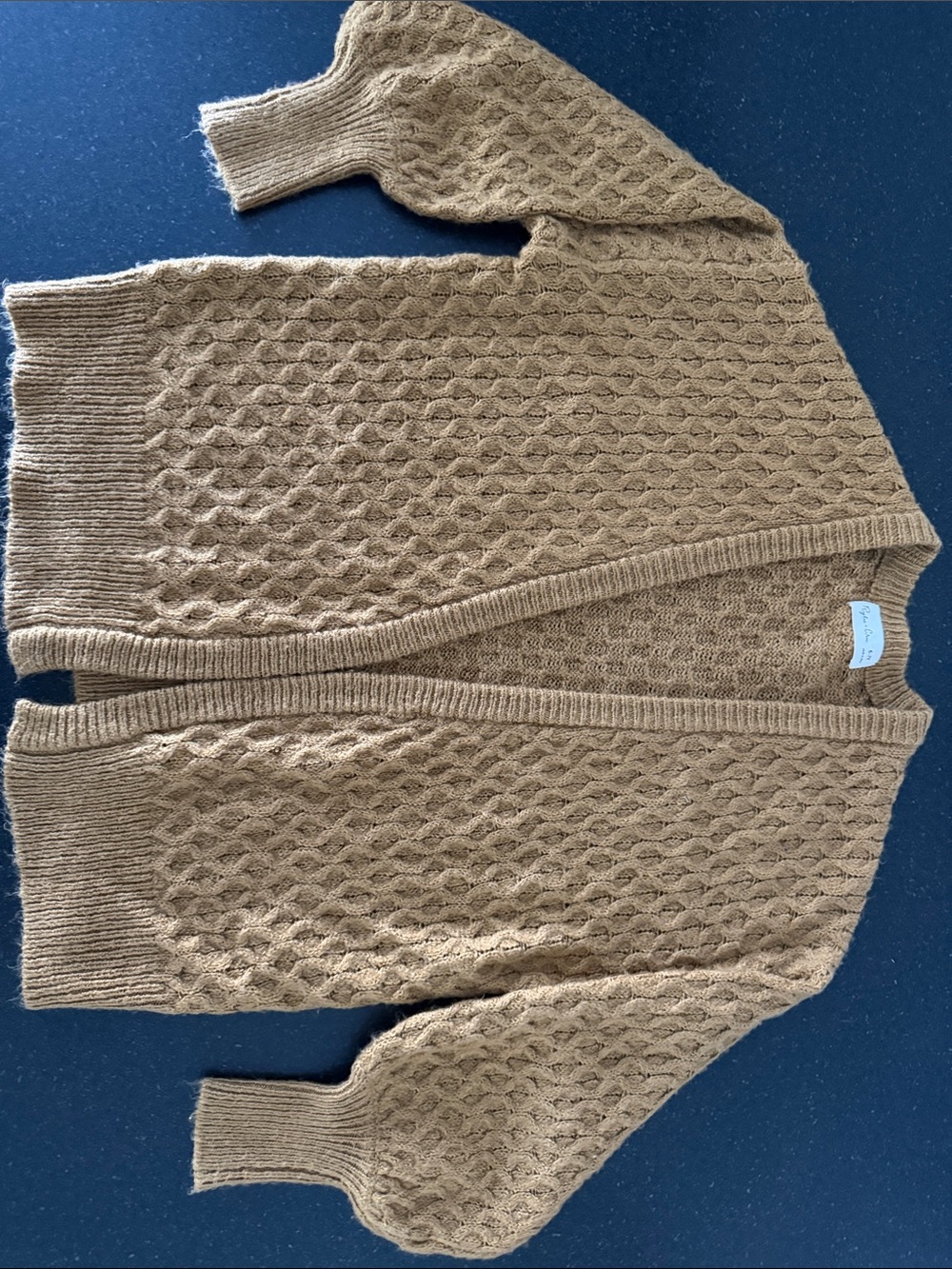Rylee Cru girls  Cable Knit Open Cardigan Sweater - Camel